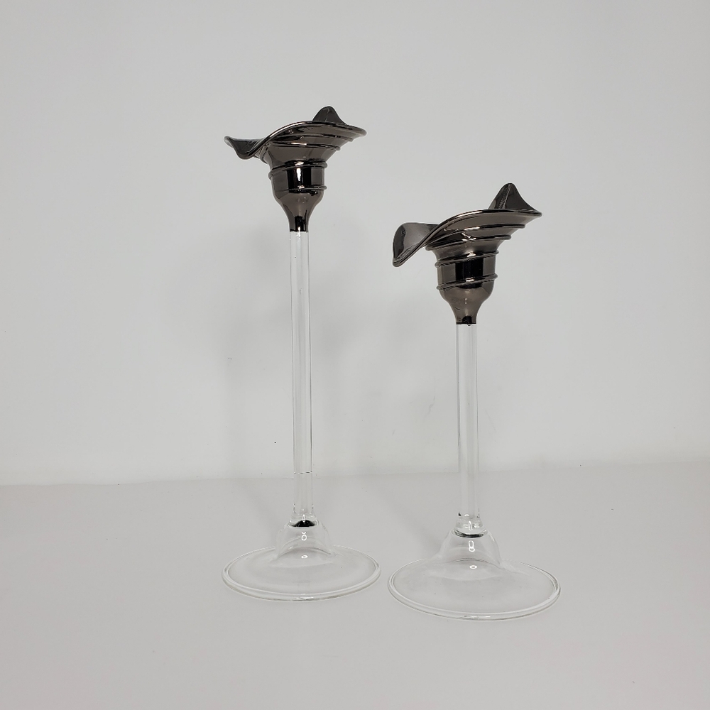 Vintage Elegant art deco candle holders on pedestal candles Set of 2-11" and 9"